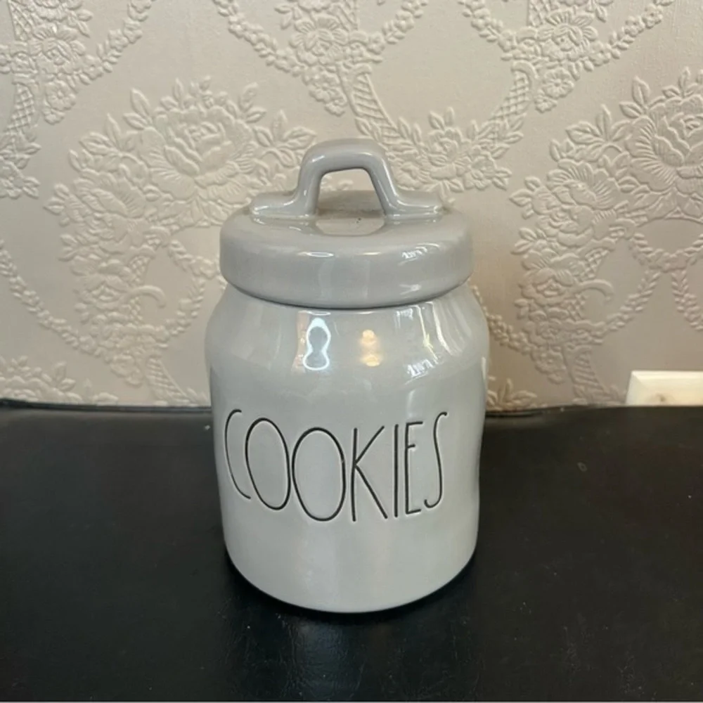 Rae Dunn Gray Black cookies Canister approx 6.5” high
